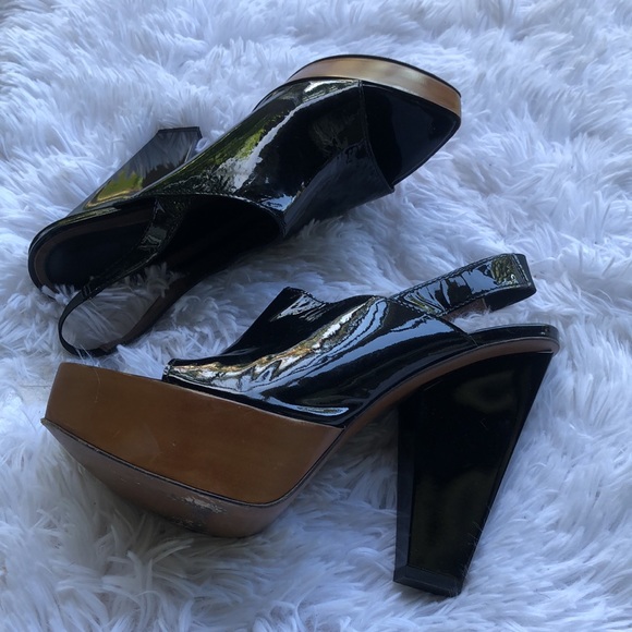 Marni Peep Toe slingback black platform patent leather sandals 38.5 US 8 - Picture 3 of 13